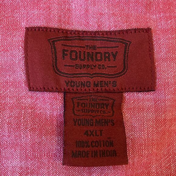 Foundry Supply Co Mens 100% Cotton Button Up Shirt Size 4XLT Short Sleeve Red - Picture 7 of 10